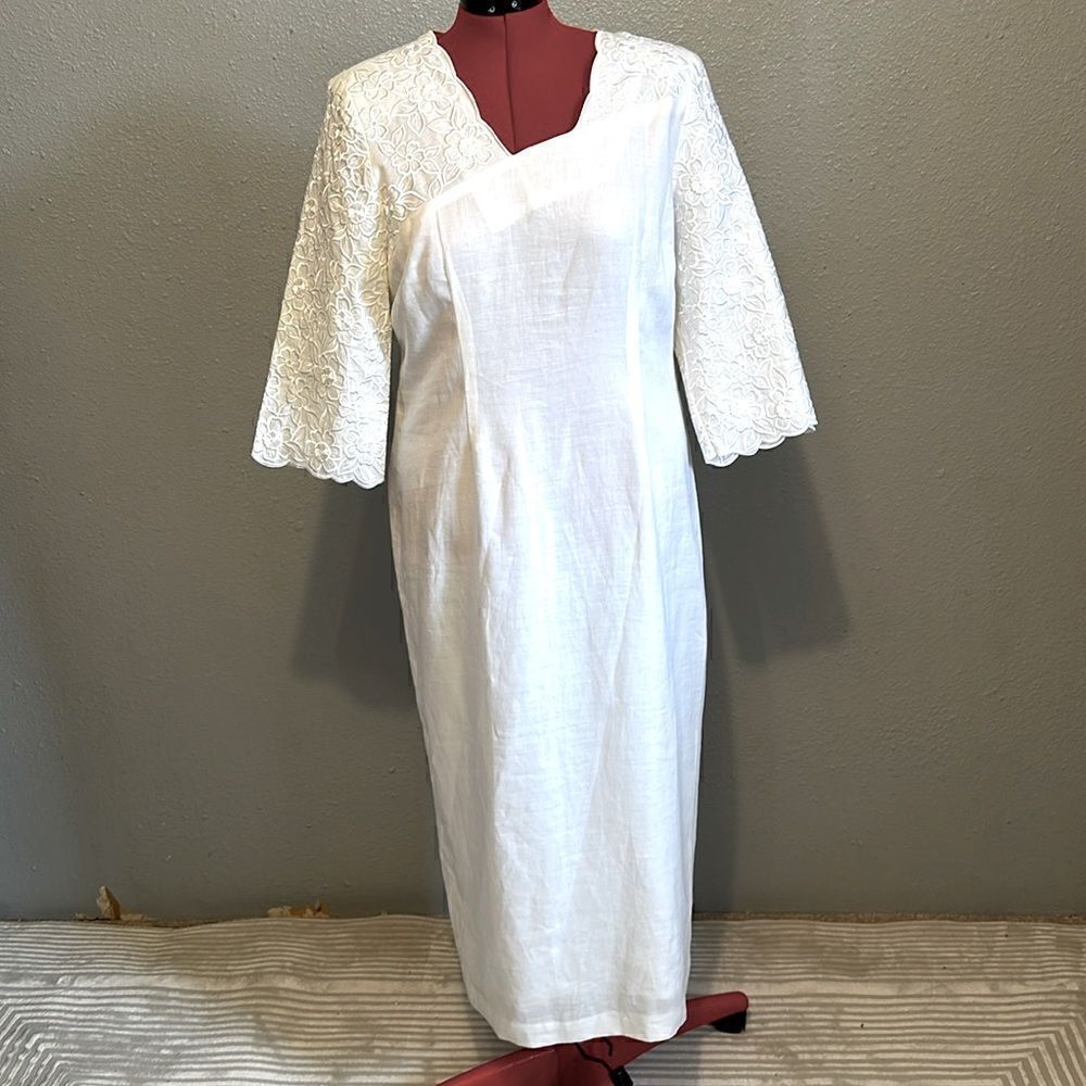 Vintage Donna Vinci women’s embroidered fully lined linen midi dress size 12